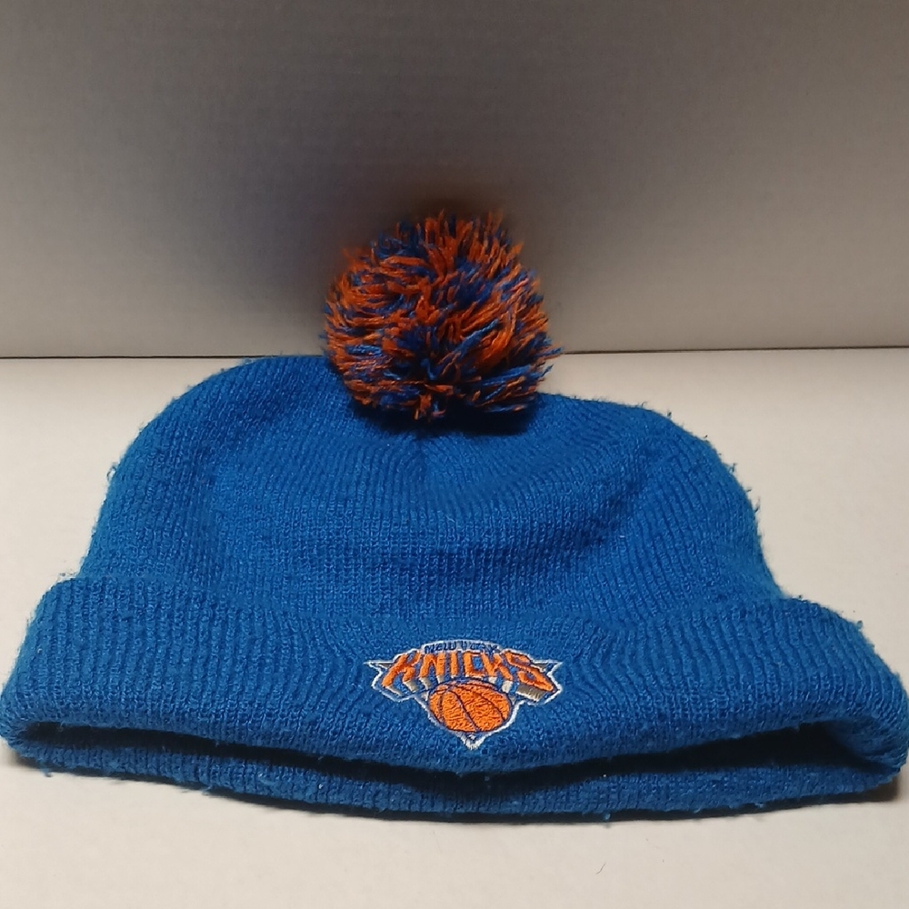 New York Knicks Blue Orange Vintage Pom Pom Beanie